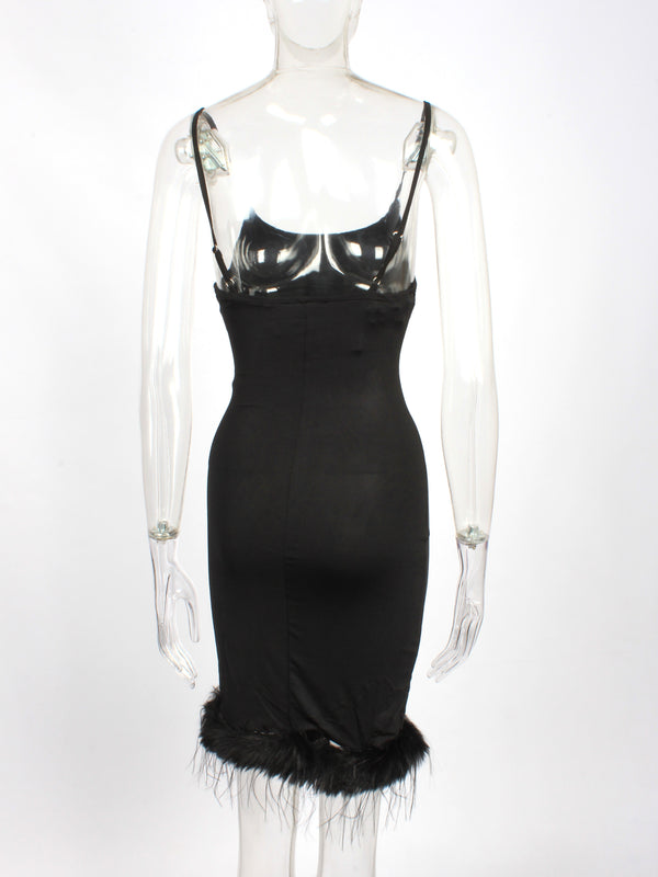 Feather Party Spaghetti Strap Mini Dress