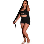 Fitness 2 Piece Set Solid Crop Tank Top Biker Shorts XD21