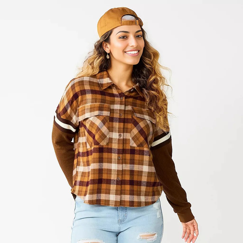 Flannel Plaid Strip Short Shirt
