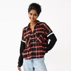 Flannel Plaid Strip Short Shirt XD21