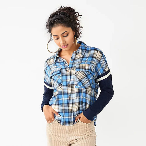 Flannel Plaid Strip Short Shirt