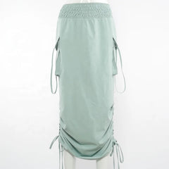 Flap Pocket Drawstring Waist Cargo Skirt