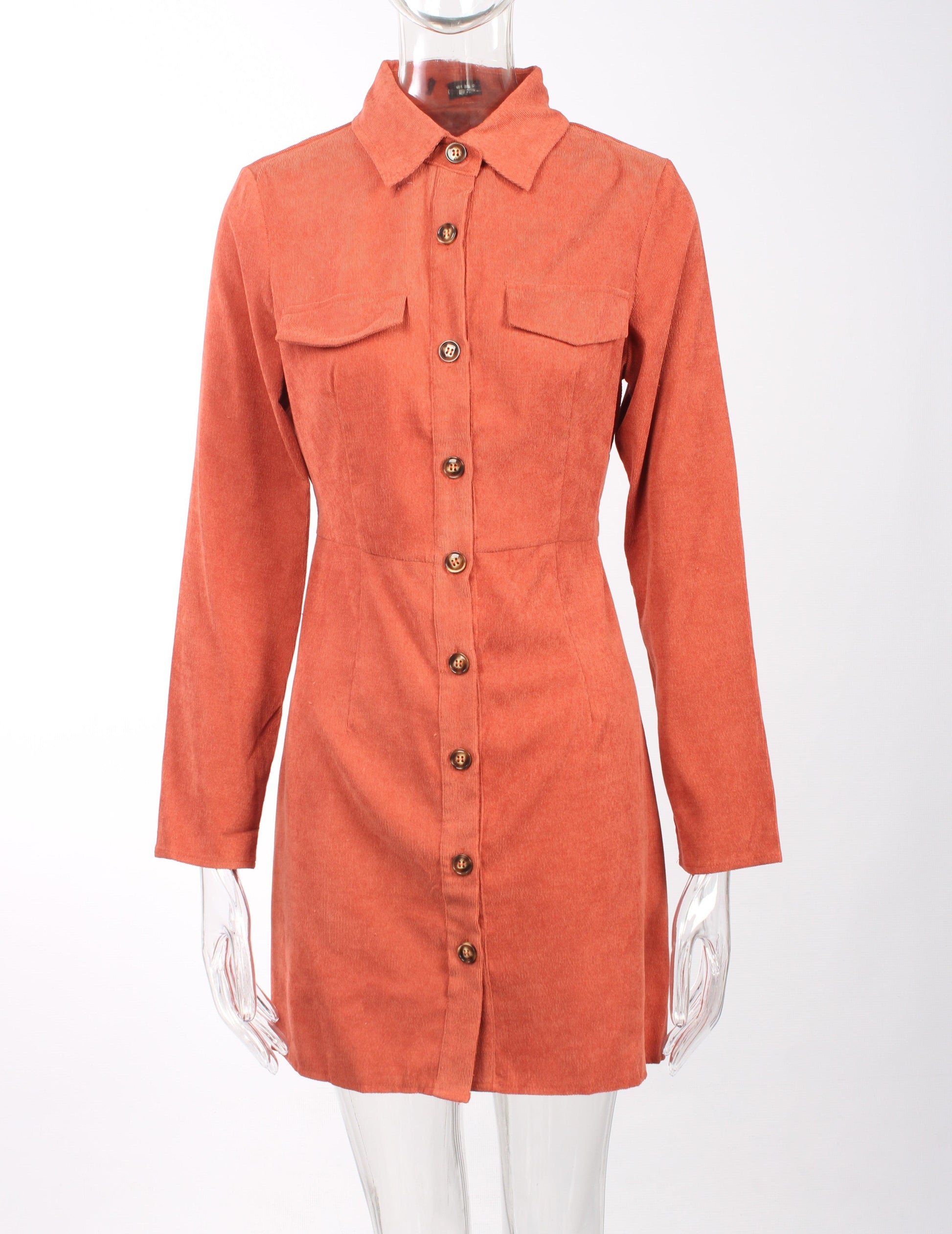 Flap Pocket Front Shirt Dress Without Belt - XD21