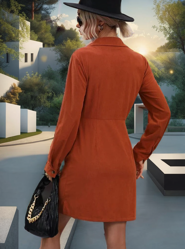 Flap Pocket Front Shirt Dress Without Belt XD21