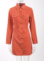 Flap Pocket Front Shirt Dress Without Belt - XD21