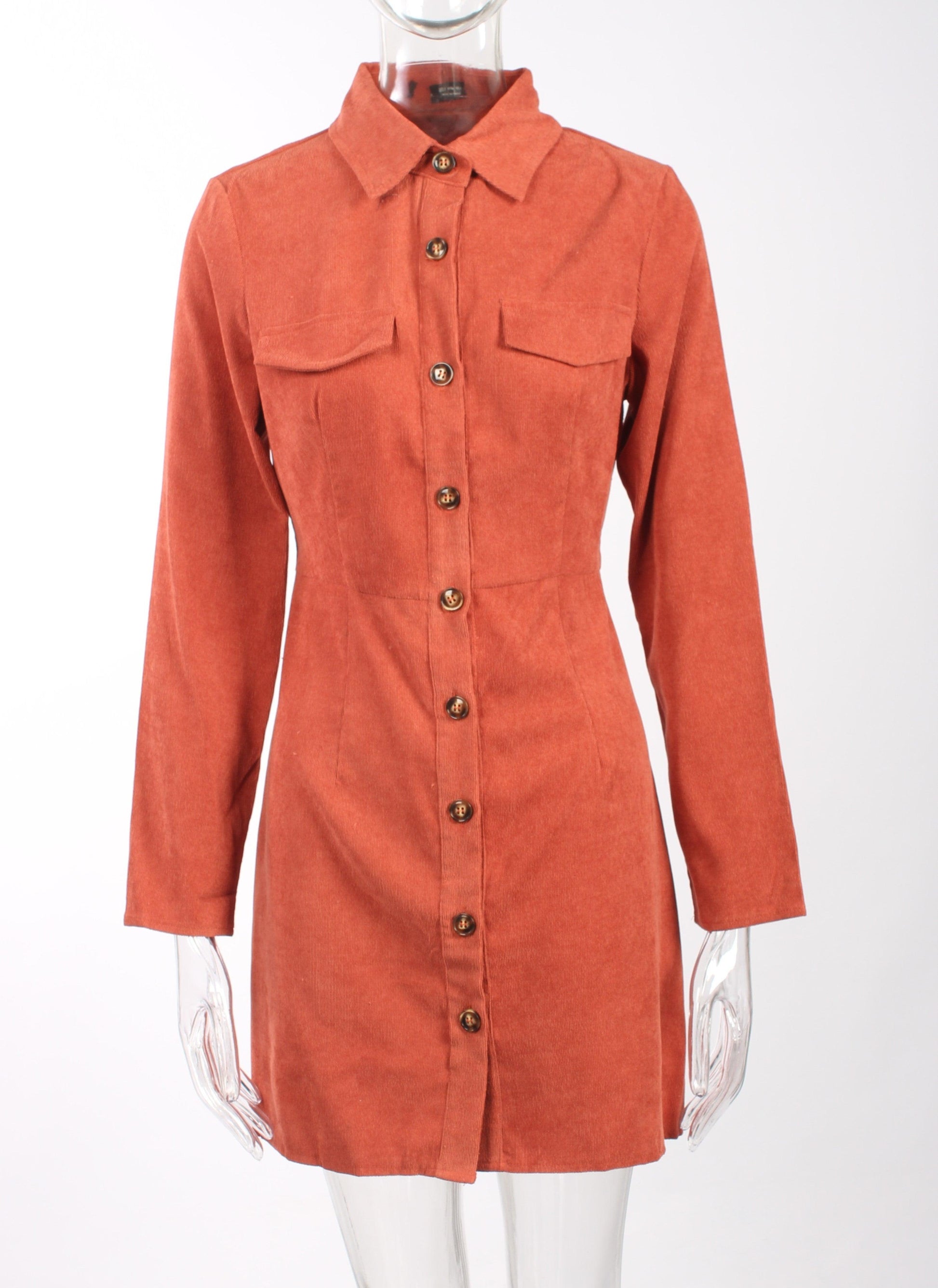 Flap Pocket Front Shirt Dress Without Belt - XD21