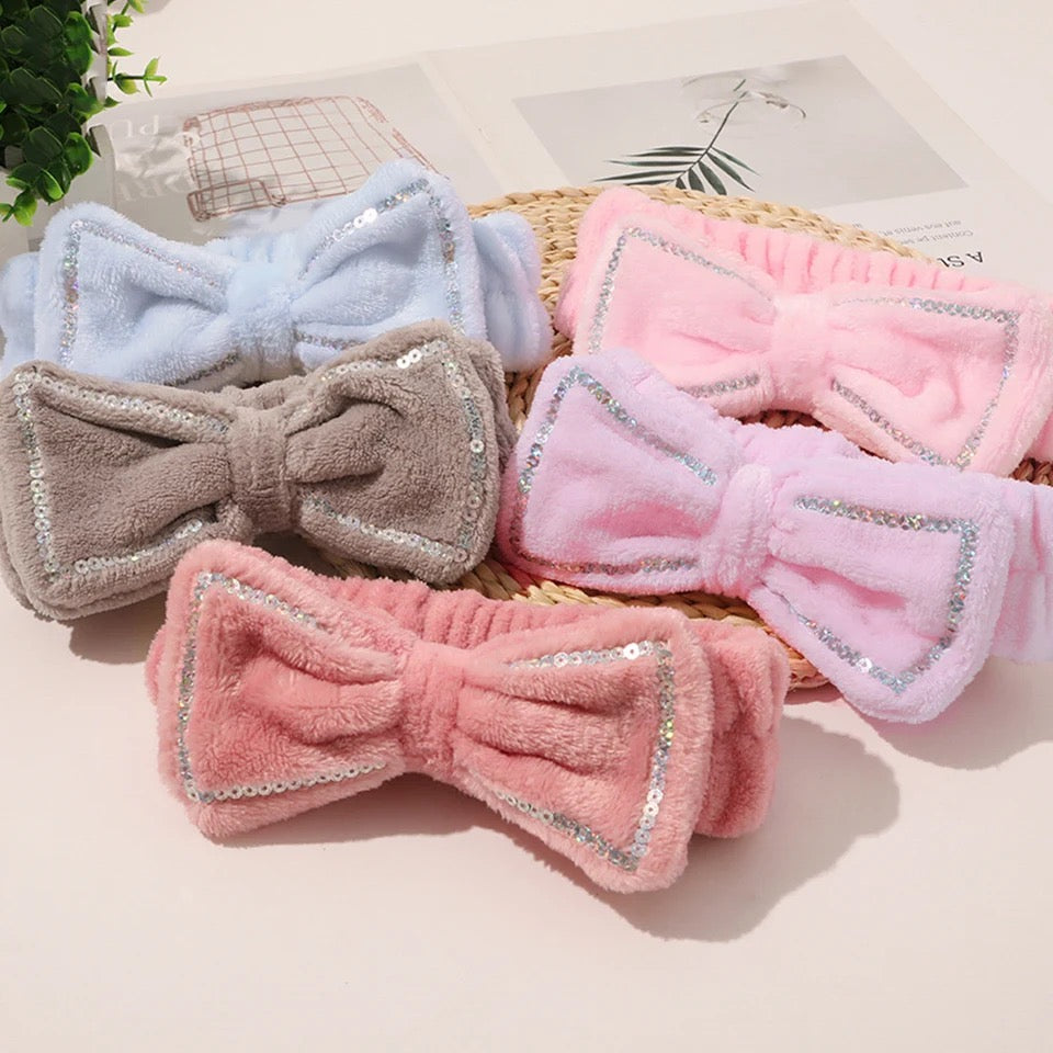 Fleece Sequin Bow Facial Headband XD21