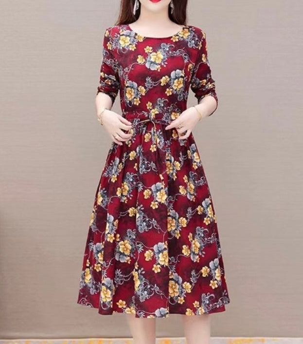 Floral Drawstring Knee Length Dress XD21