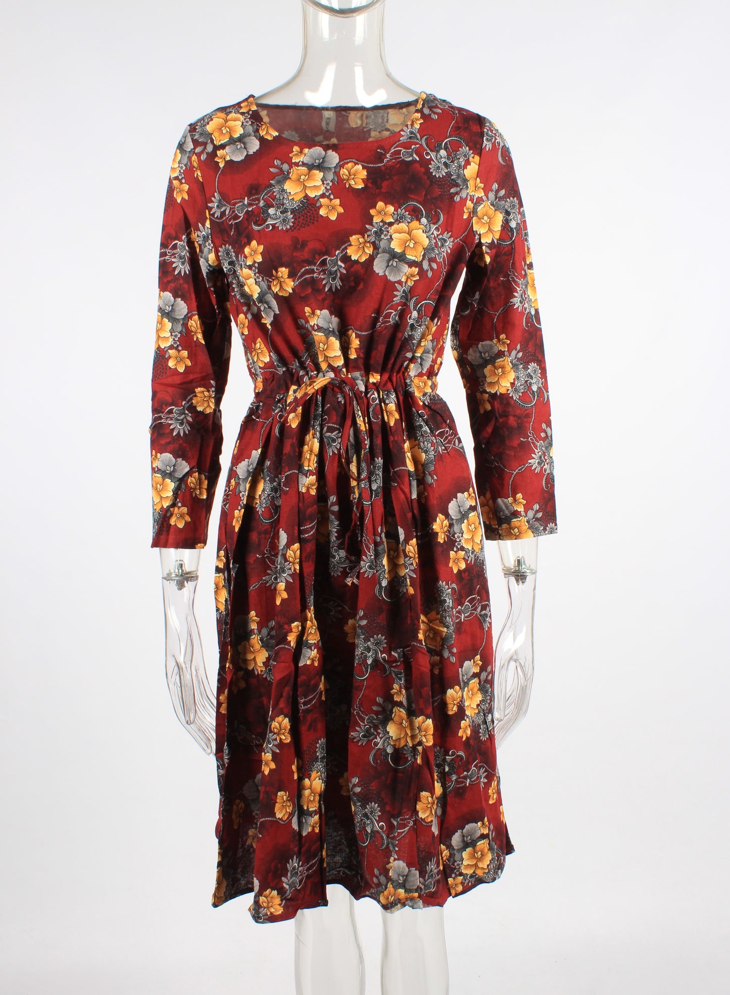 Floral Drawstring Knee Length Dress XD21