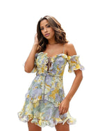Floral Lace Up Frill Mini Dress With Belt XD21
