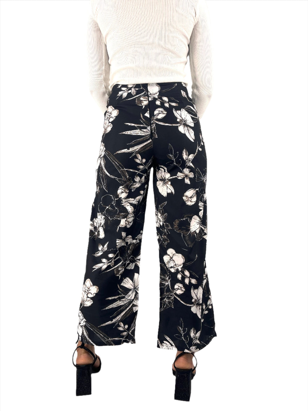 Floral Lace Up Straight Cut Pants XD21