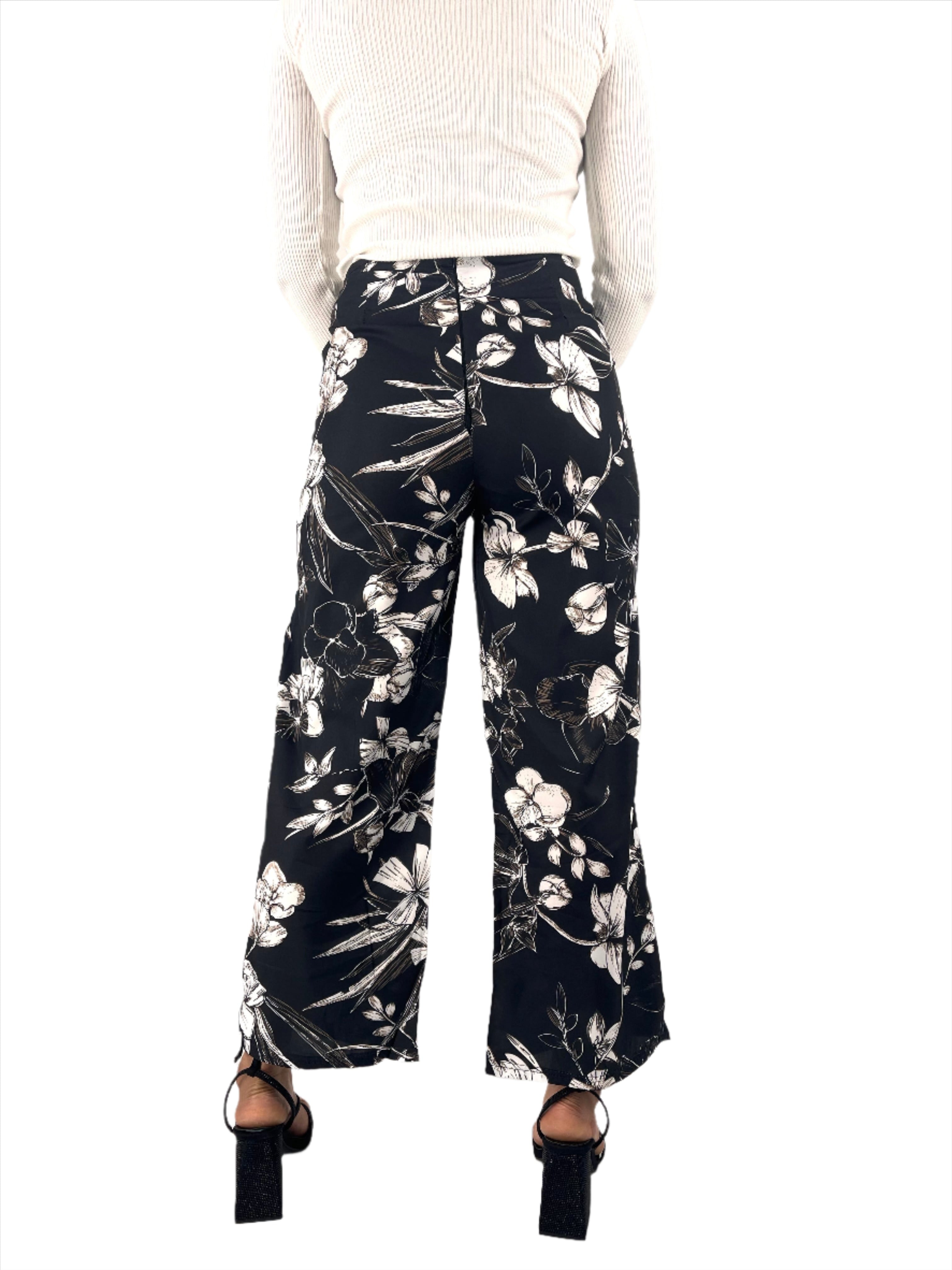 Floral Lace Up Straight Cut Pants XD21