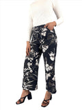 Floral Lace Up Straight Cut Pants XD21