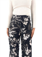 Floral Lace Up Straight Cut Pants XD21