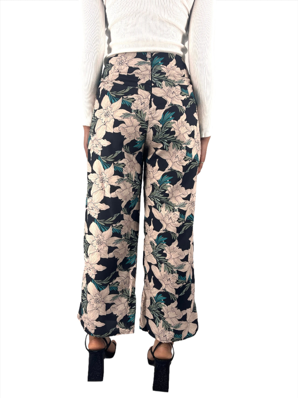 Floral Lace Up Straight Cut Pants XD21
