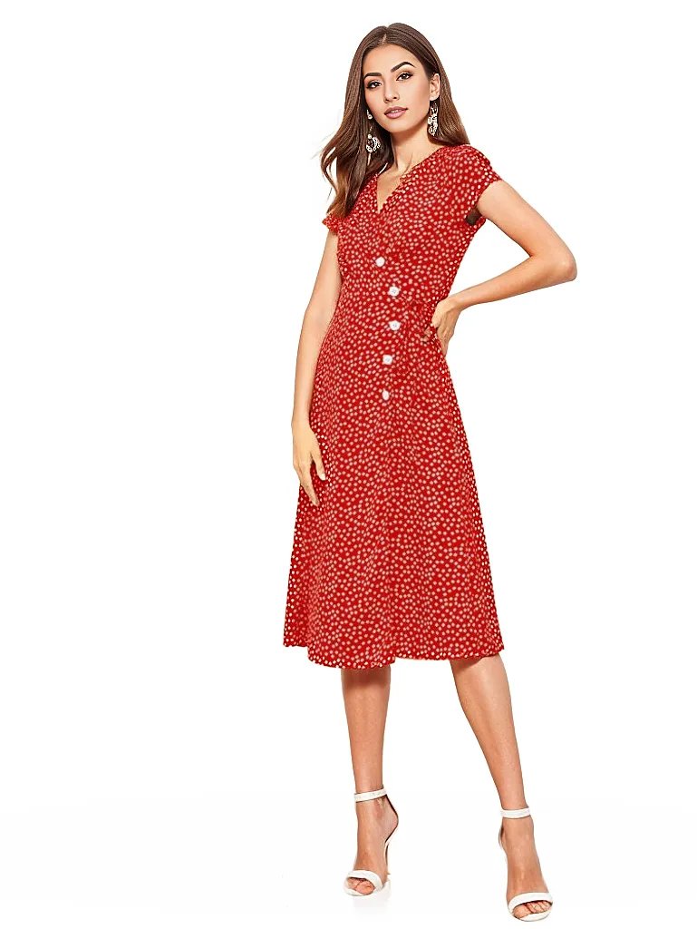 Floral Midi Dress Wrap Dress XD21