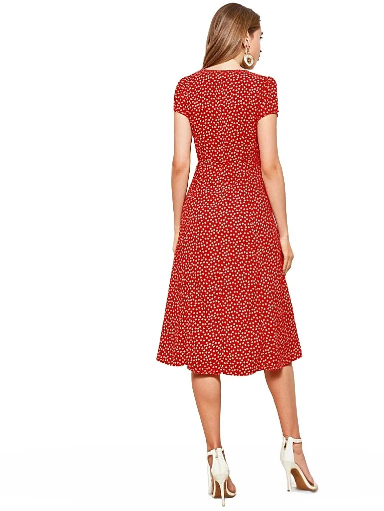 Floral Midi Dress Wrap Dress XD21