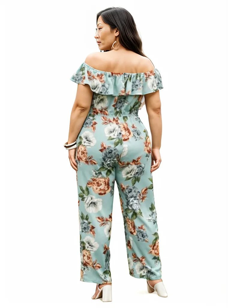 Floral Off Shoulder Curve Pants Jumpsuit XD21