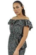 Floral Off Shoulder Curve Pants Jumpsuit XD21
