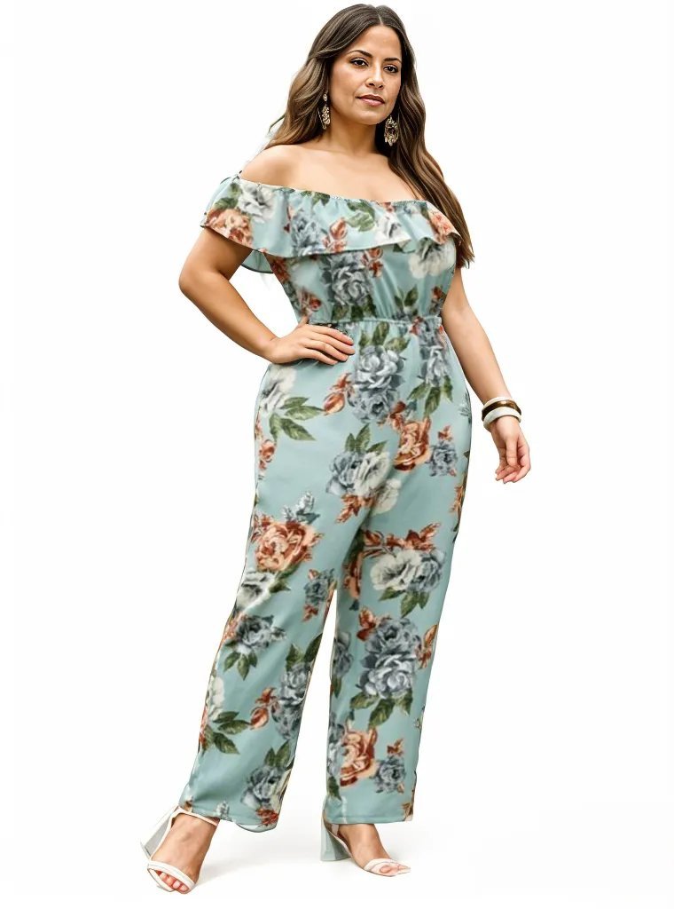 Floral Off Shoulder Curve Pants Jumpsuit XD21