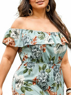 Floral Off Shoulder Curve Pants Jumpsuit XD21