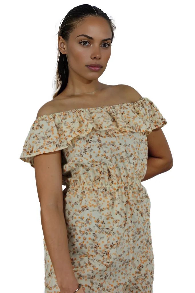 Floral Off Shoulder Curve Pants Jumpsuit XD21