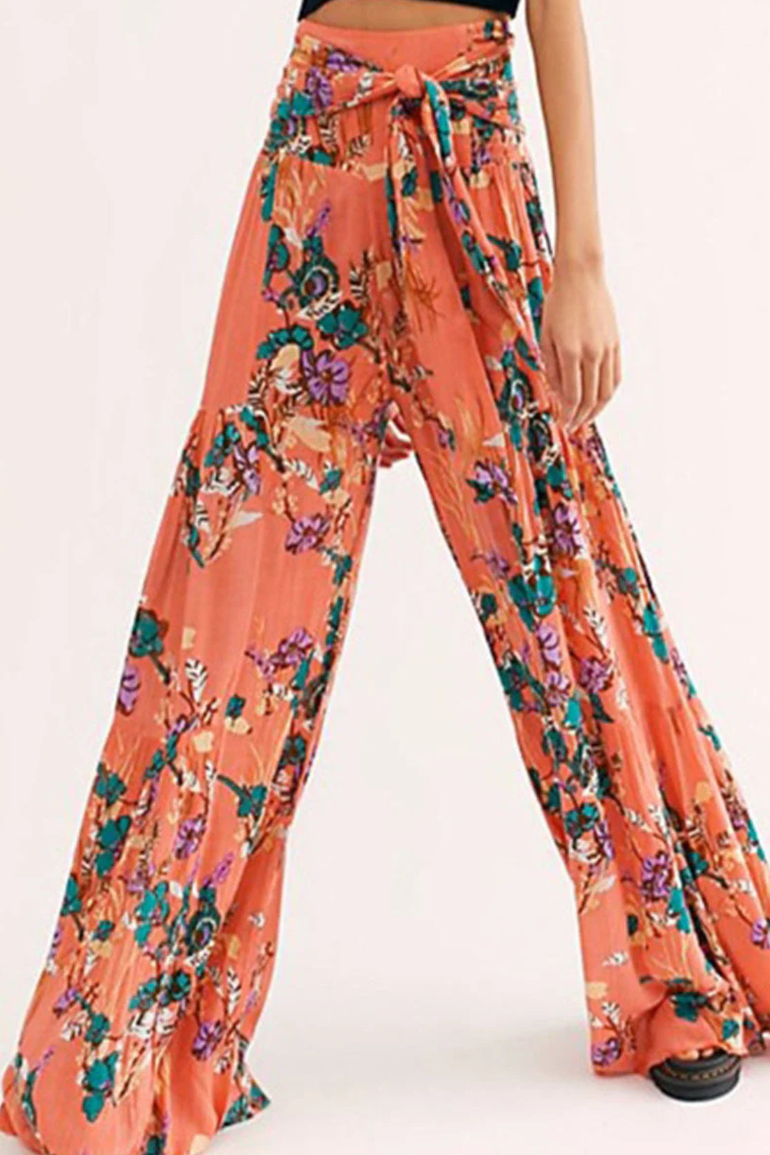 Floral Pattern Wide Leg Pants XD21