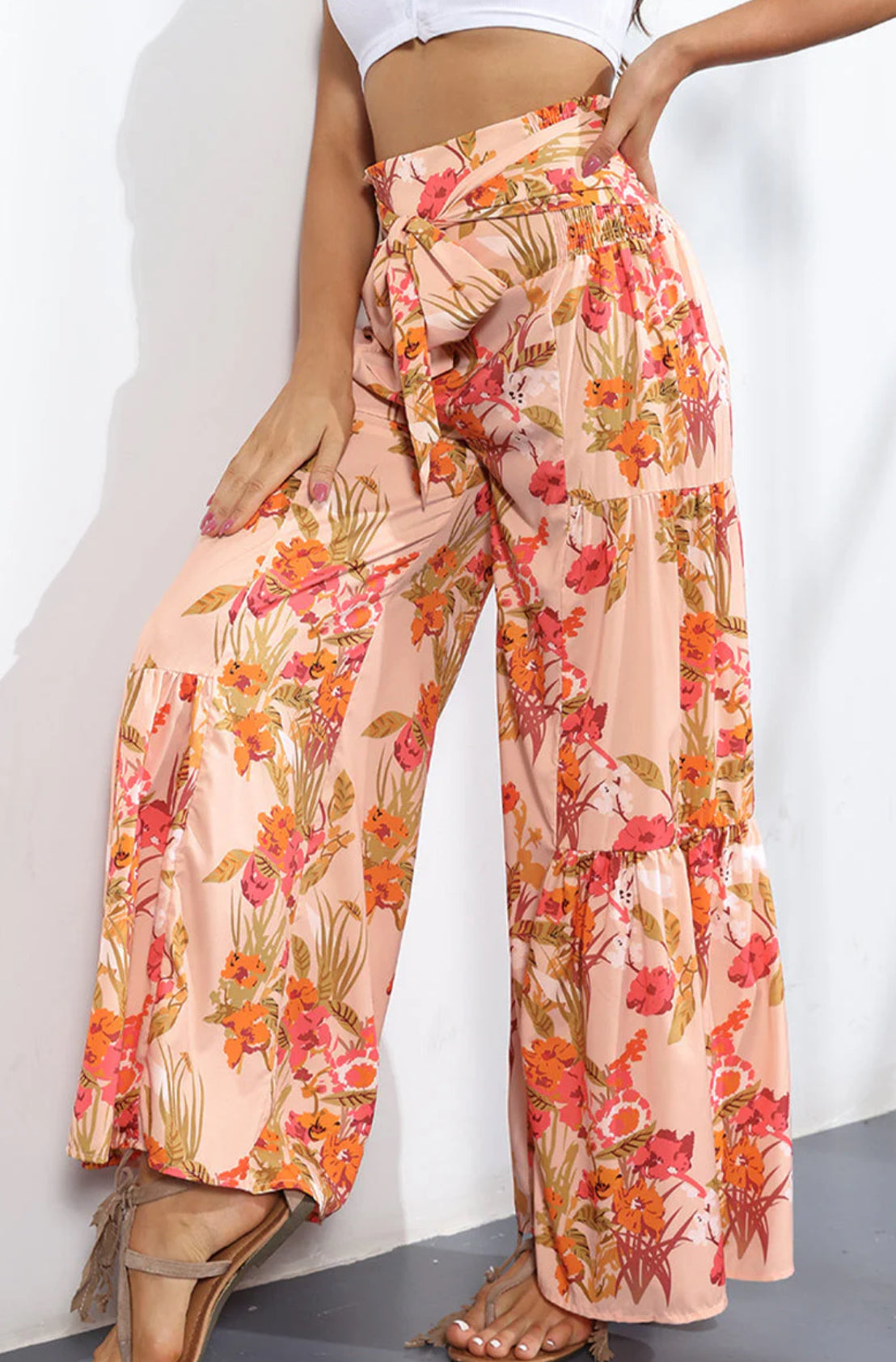 Floral Pattern Wide Leg Pants XD21