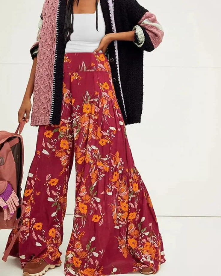 Floral Pattern Wide Leg Pants XD21