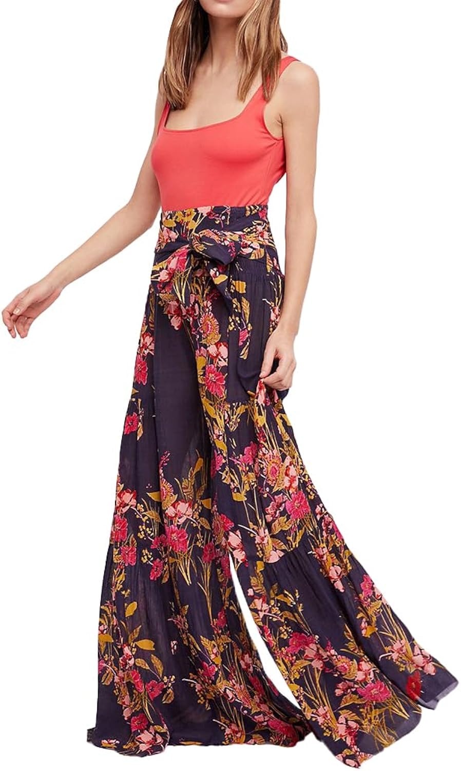 Floral Pattern Wide Leg Pants XD21