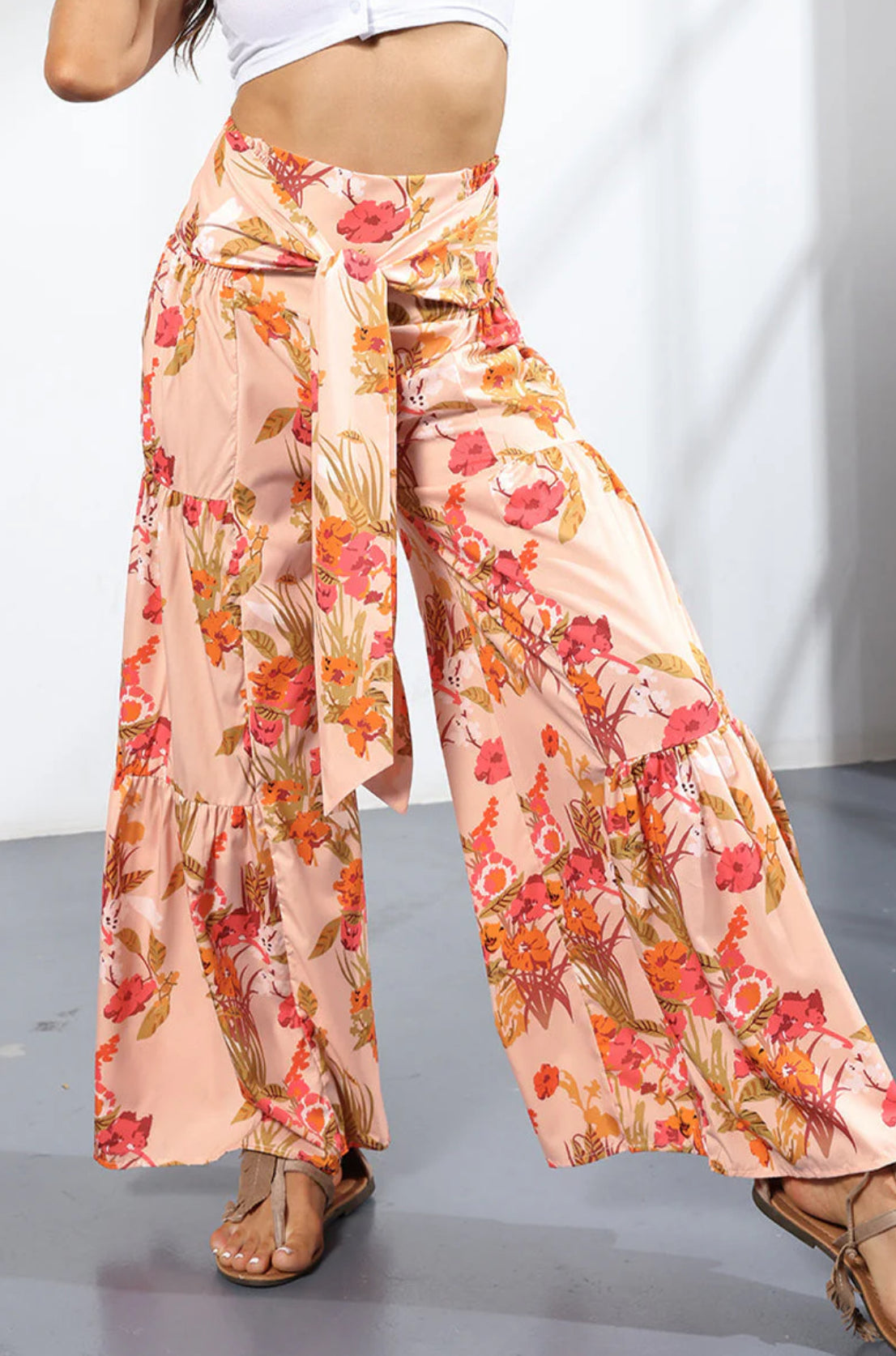 Floral Pattern Wide Leg Pants XD21