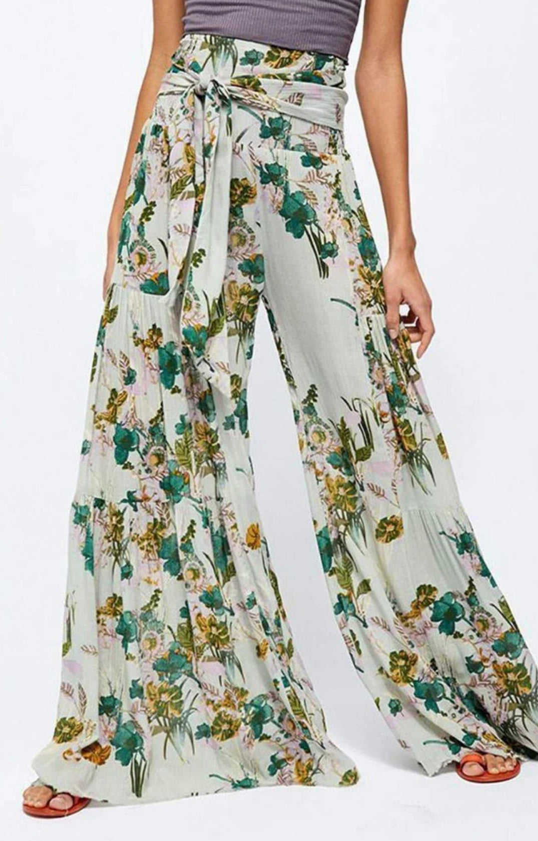 Floral Pattern Wide Leg Pants XD21