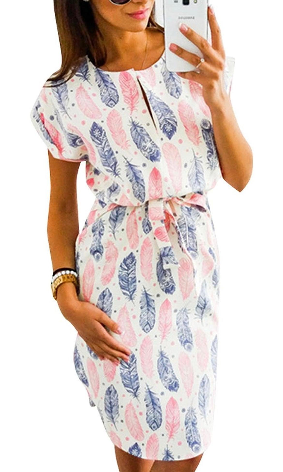 Floral Print Beach Dress With Belt - XD21