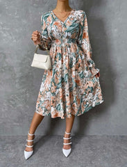 Floral Print Flounce Sleeve Dress - XD21