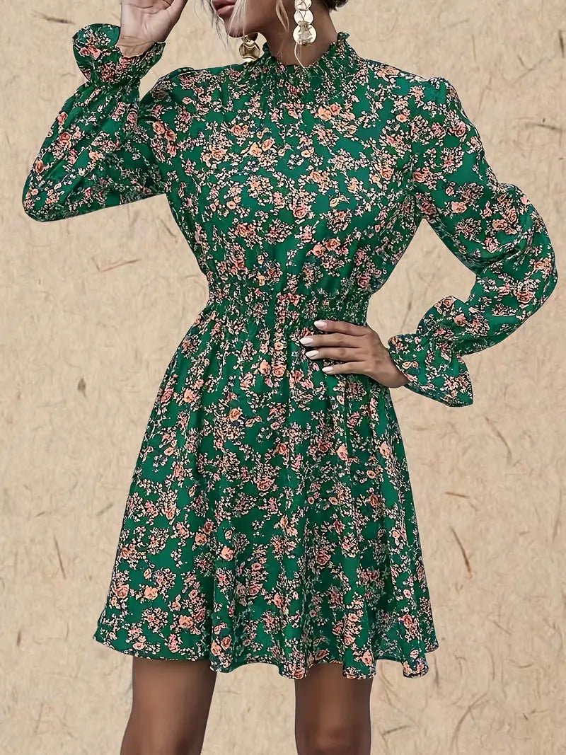 Floral Print Flounce Sleeve Mini Dress XD21