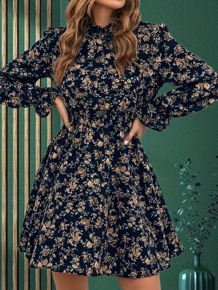 Floral Print Flounce Sleeve Mini Dress XD21
