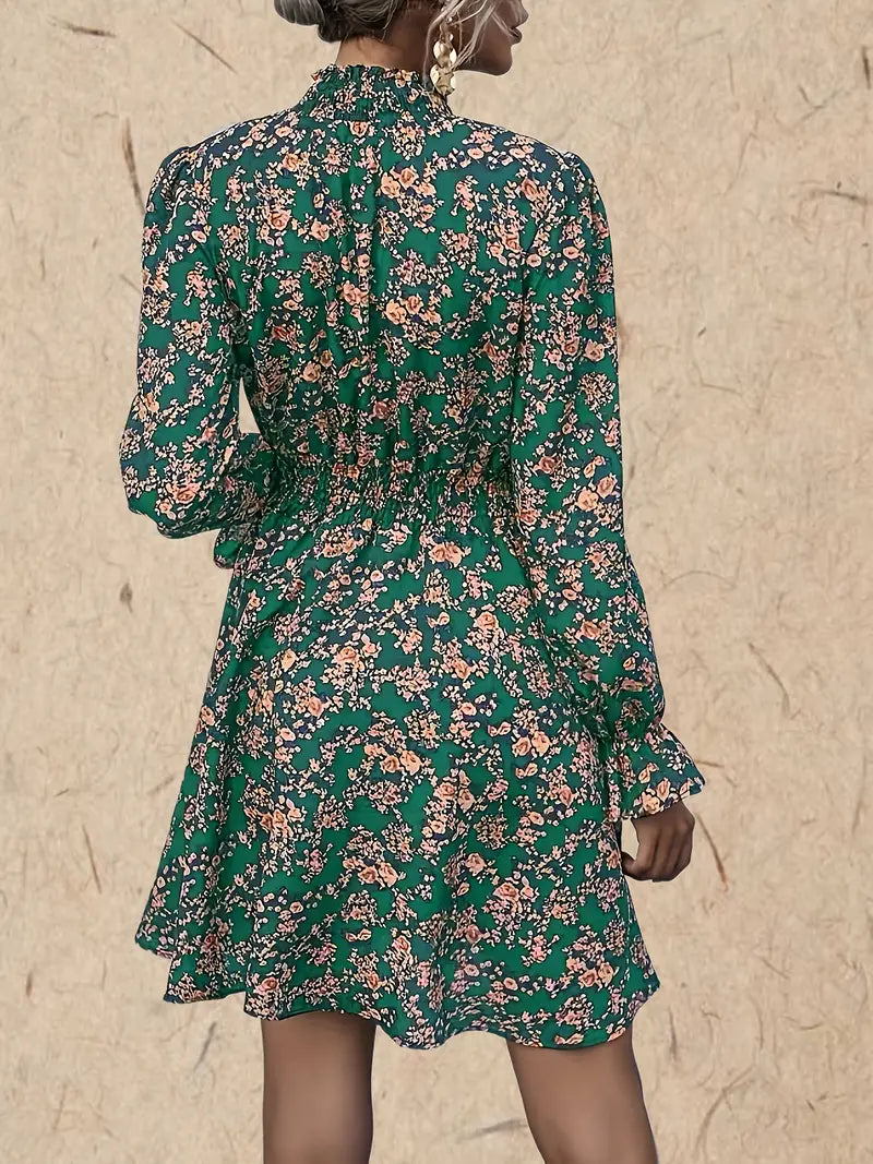 Floral Print Flounce Sleeve Mini Dress XD21
