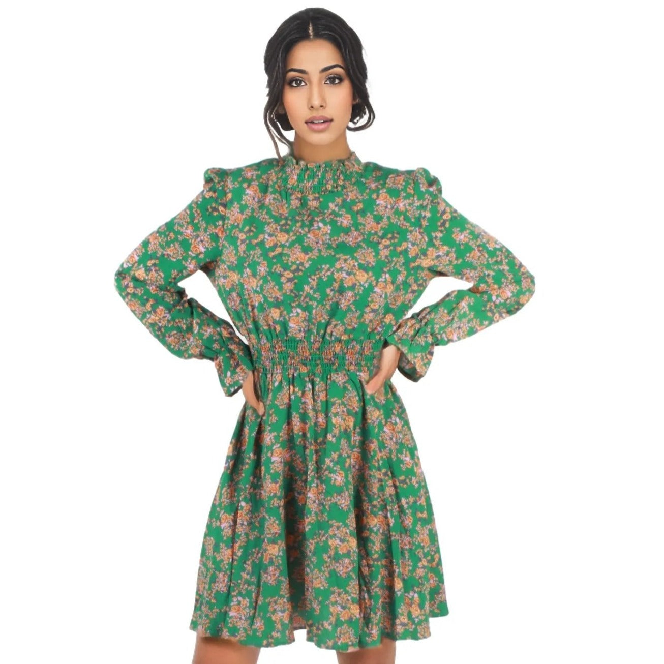 Floral Print Flounce Sleeve Mini Dress XD21