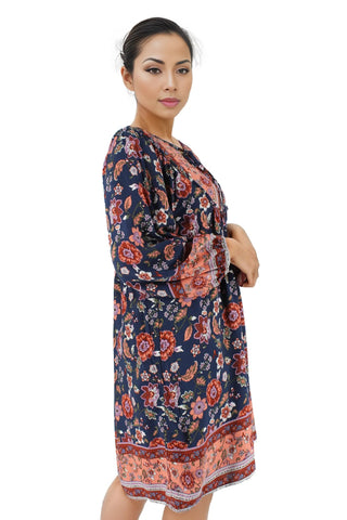 Floral Print Lantern Sleeve Mini Dress XD21