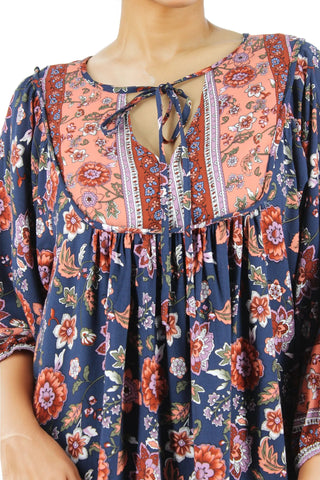 Floral Print Lantern Sleeve Mini Dress XD21