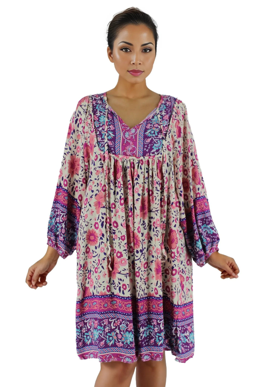 Floral Print Lantern Sleeve Mini Dress XD21