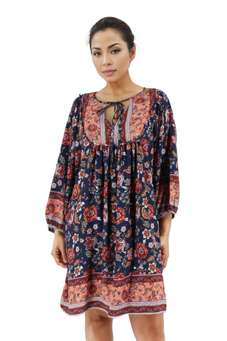 Floral Print Lantern Sleeve Mini Dress XD21