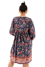 Floral Print Lantern Sleeve Mini Dress XD21