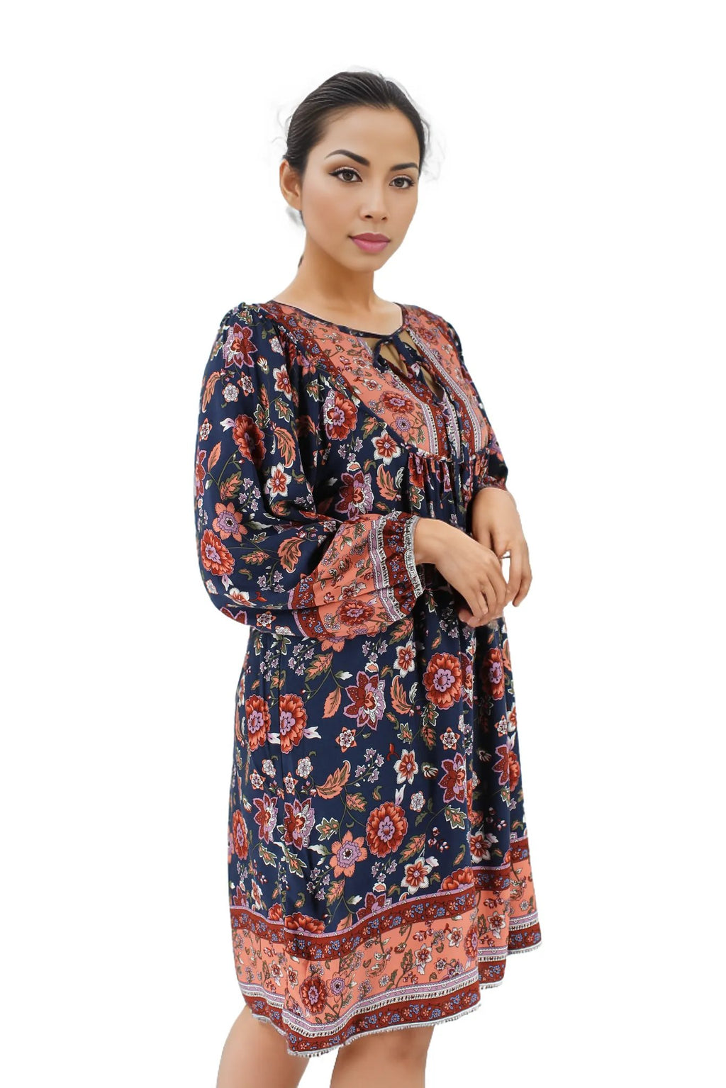 Floral Print Lantern Sleeve Mini Dress XD21