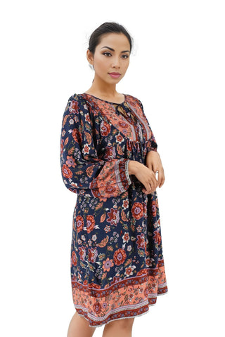 Floral Print Lantern Sleeve Mini Dress XD21