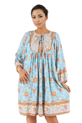 Floral Print Lantern Sleeve Mini Dress XD21