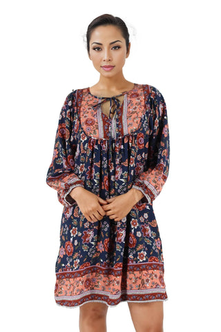 Floral Print Lantern Sleeve Mini Dress XD21