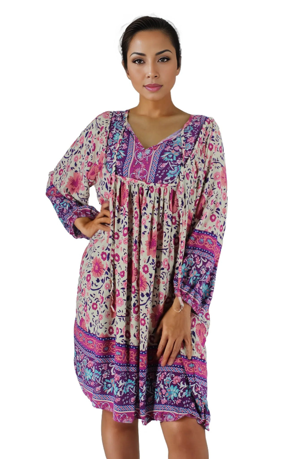 Floral Print Lantern Sleeve Mini Dress XD21