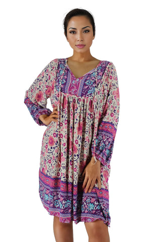 Floral Print Lantern Sleeve Mini Dress XD21