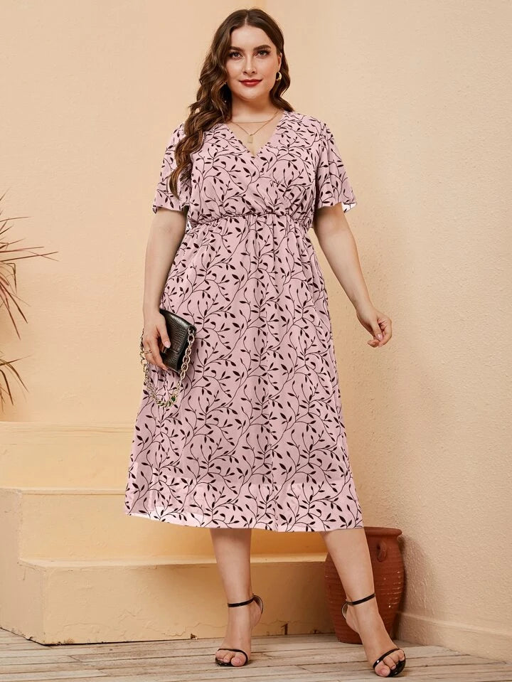 Floral Print Neck Butterfly Sleeve Dress XD21